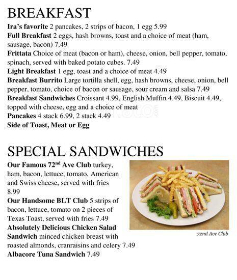 Carta de Ira's Deli
