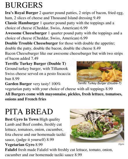 Carta de Ira's Deli