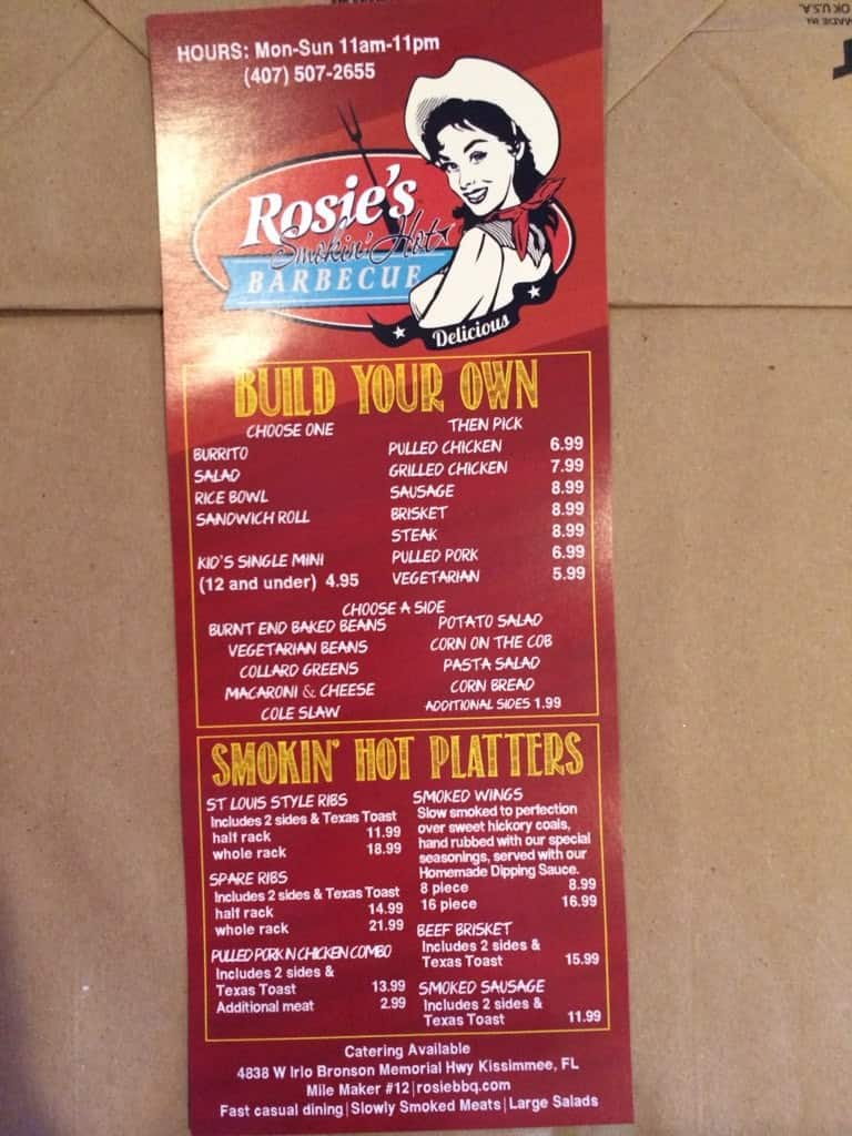 Rosie's Smokin' Hot Bar-B-Que Menu - Urbanspoon/Zomato