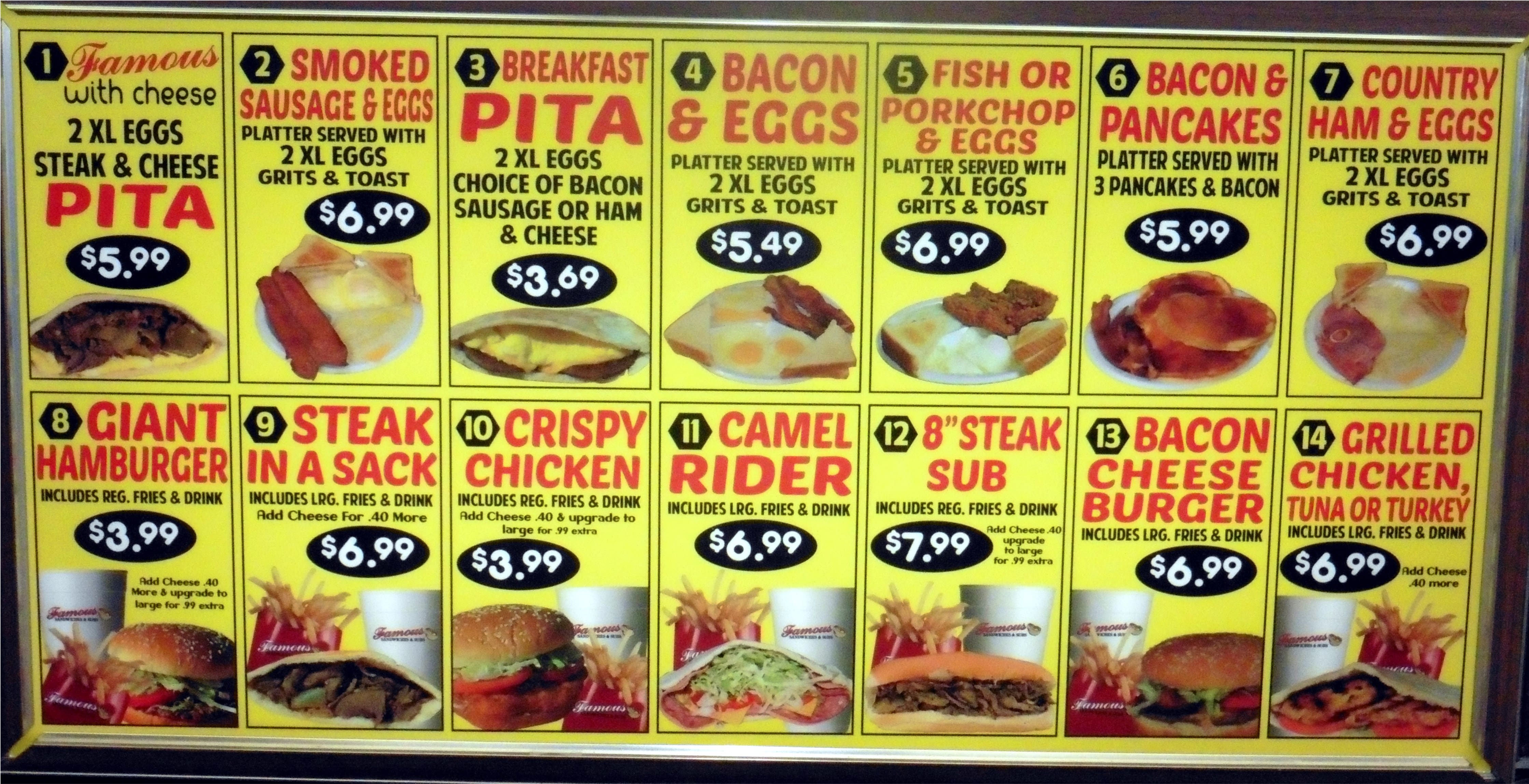 Menu at Famous Sandwiches and Subs restaurant, Jacksonville, San Juan Ave