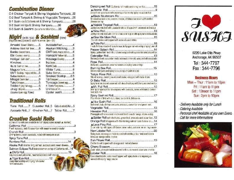 I Luv Sushi Menu Menu For I Luv Sushi O Malley Anchorage