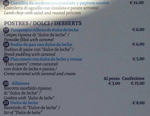 Menu di Padiglione Argentina 