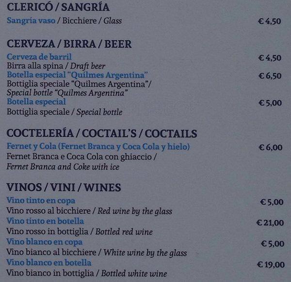 Menu di Padiglione Argentina 