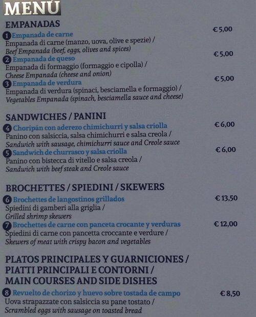 Menu di Padiglione Argentina 