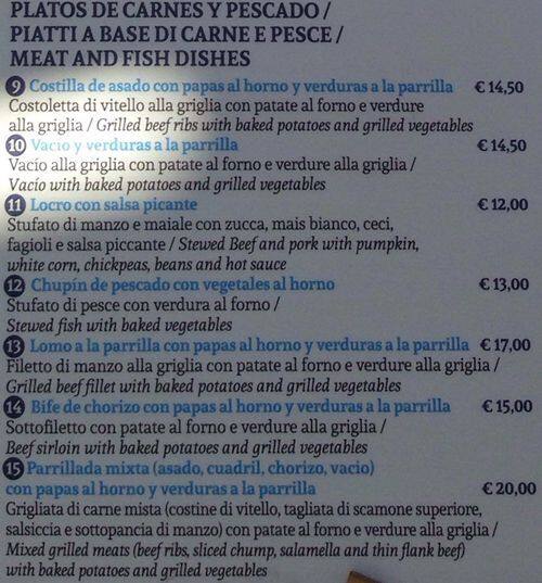 Menu di Padiglione Argentina 