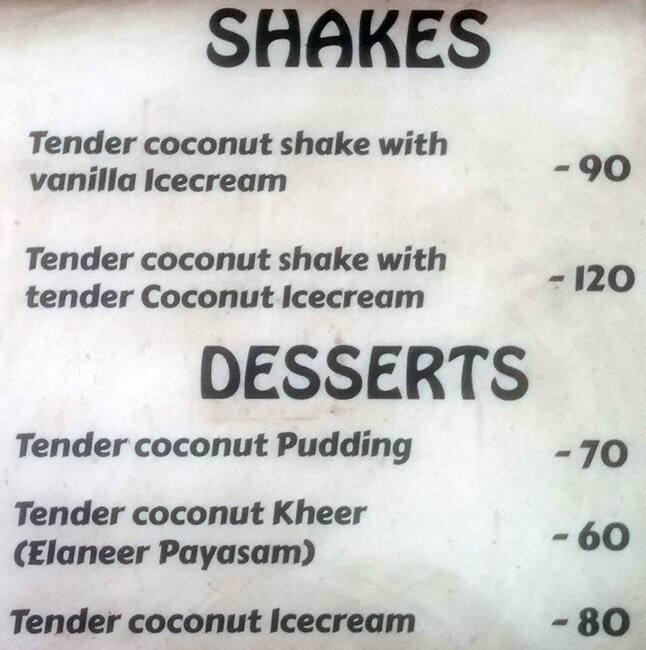 Menu of Coco Island, Navallur, Chennai