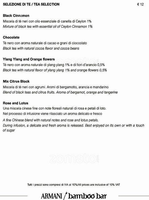 Menu di Armani Bamboo Bar 