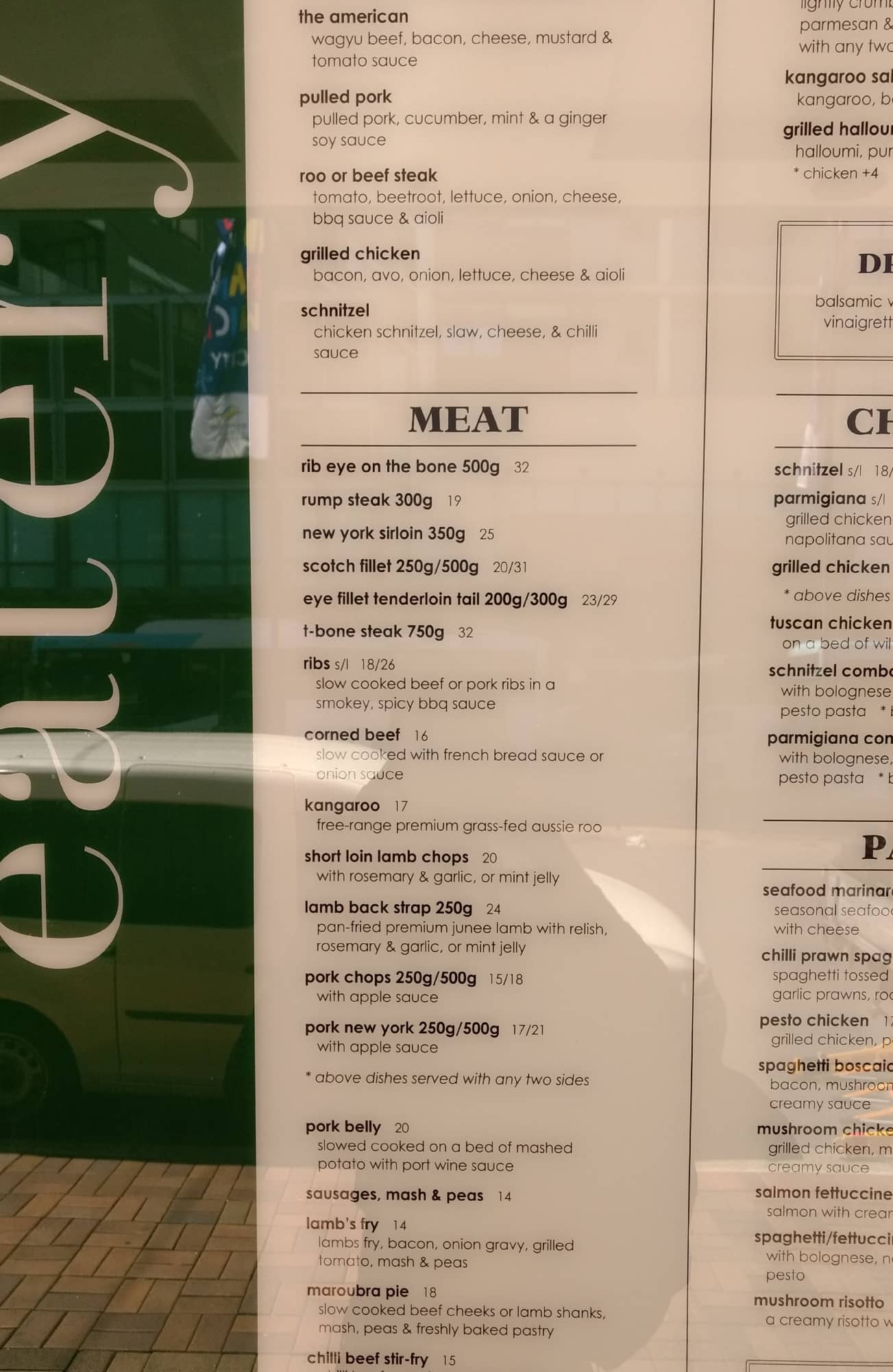 Menu at Maroubra Junction Hotel steakhouse, Maroubra