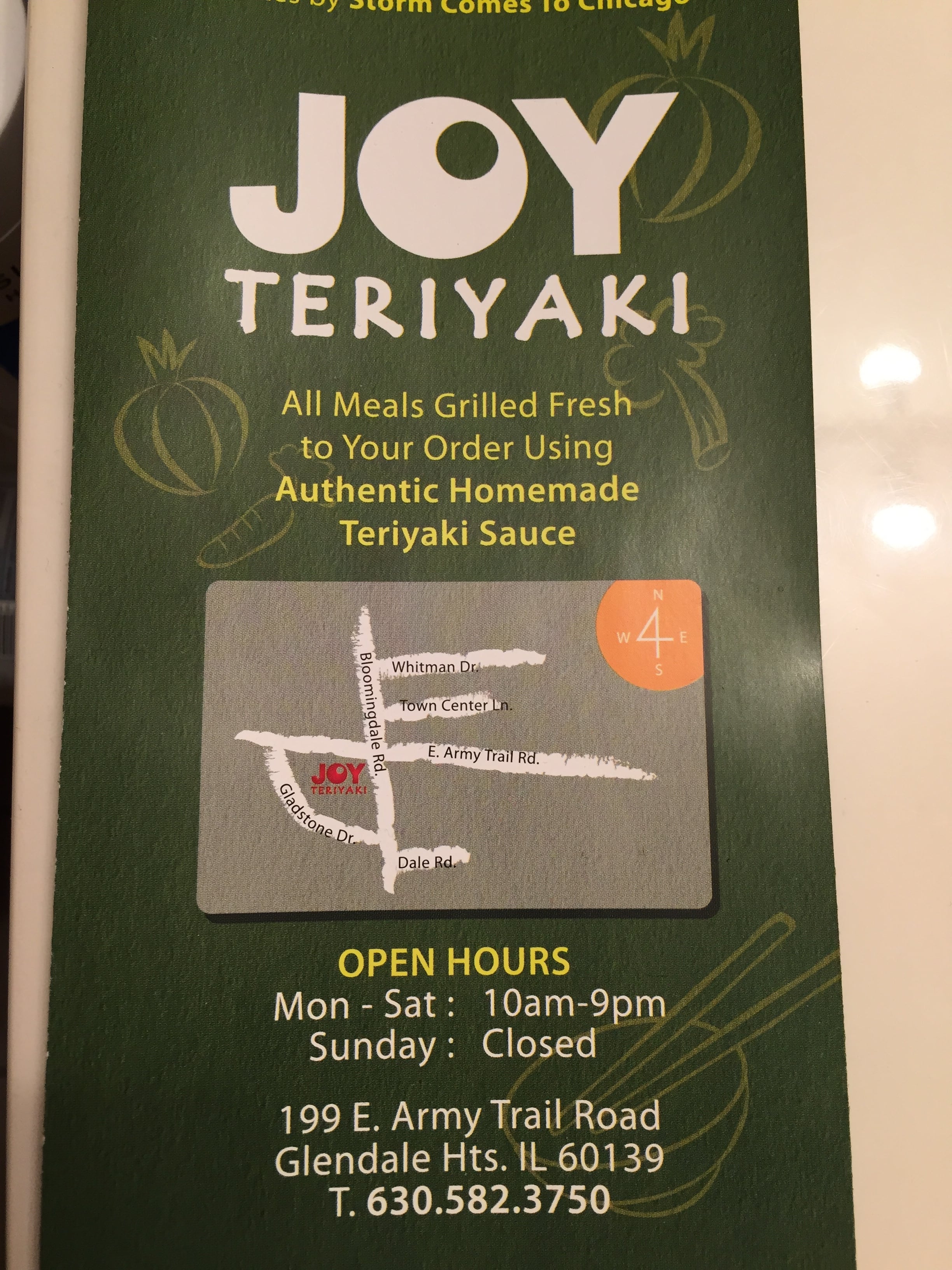 Menu at Joy Teriyaki restaurant, Glendale Heights