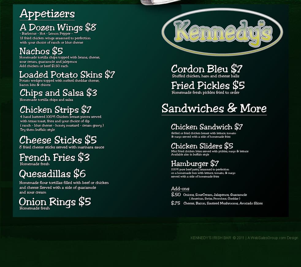 Kennedy's Menu, Menu For Kennedy's, Stone Oak, Stone Oak - Urbanspoon ...