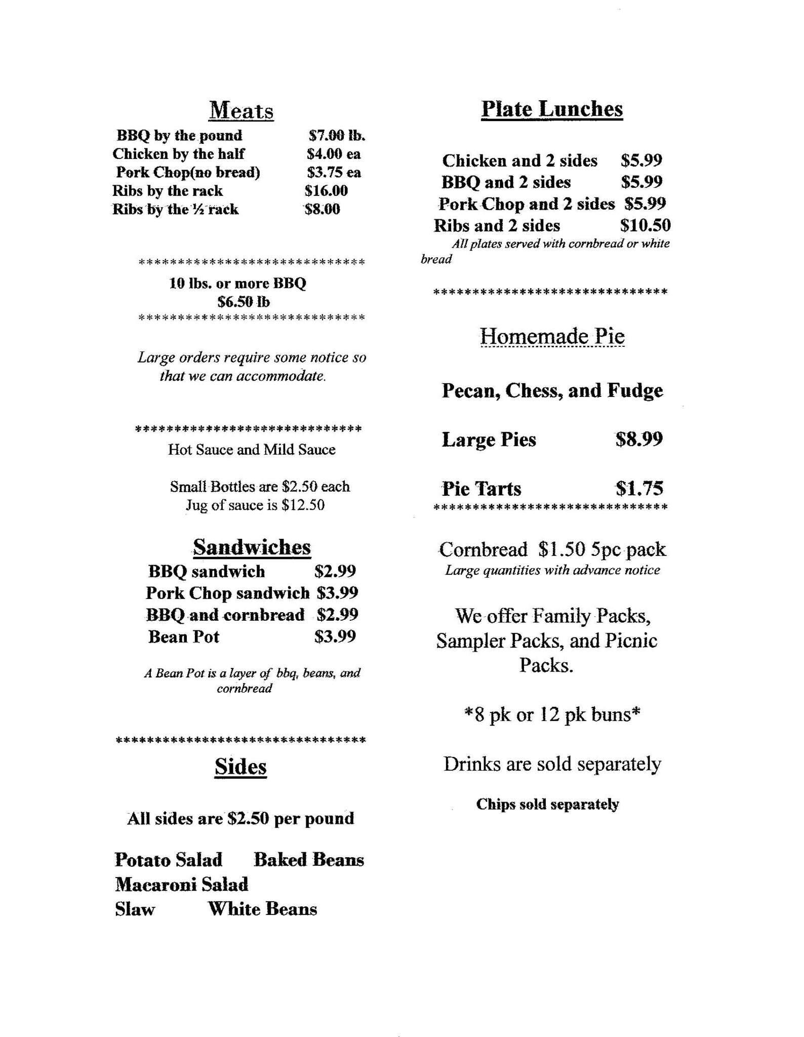 Menu at Mike's Old Fashioned BBQ, Cedar Hill