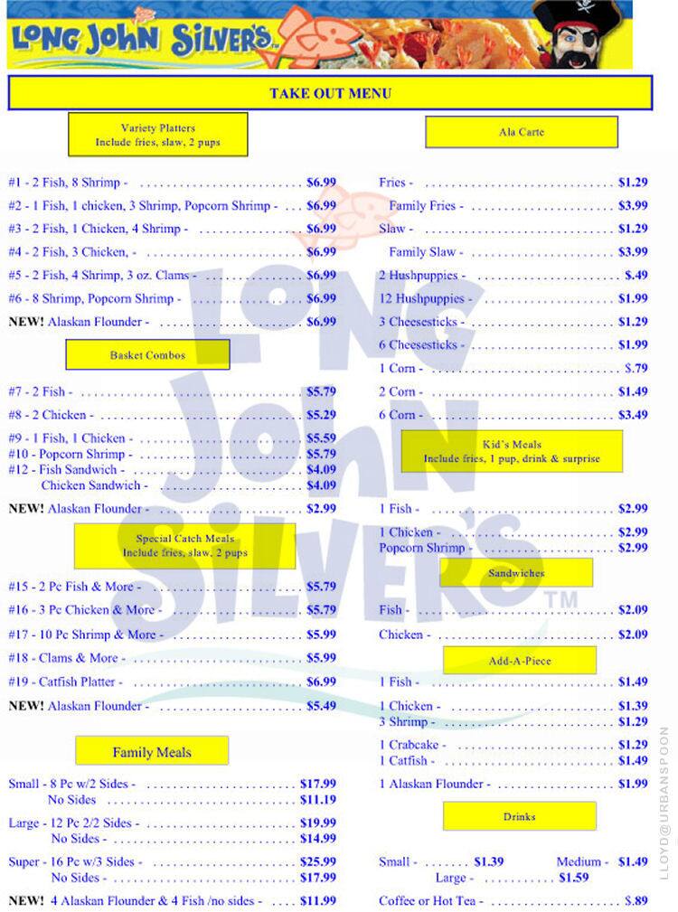 Long John Silver's menu