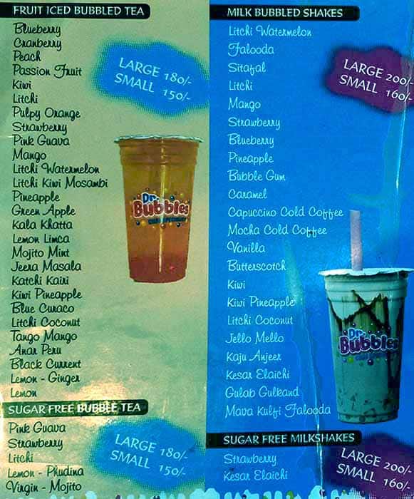 Menu at The Bubble Cafe, Surat