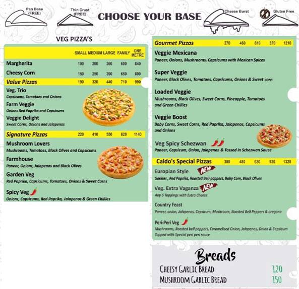 Caldo's Pizza \u0026 Cafe Menu, Menu for 