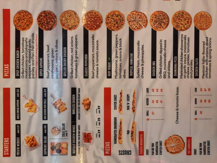 Menu of Pizza Hut, Yas Island, Abu Dhabi