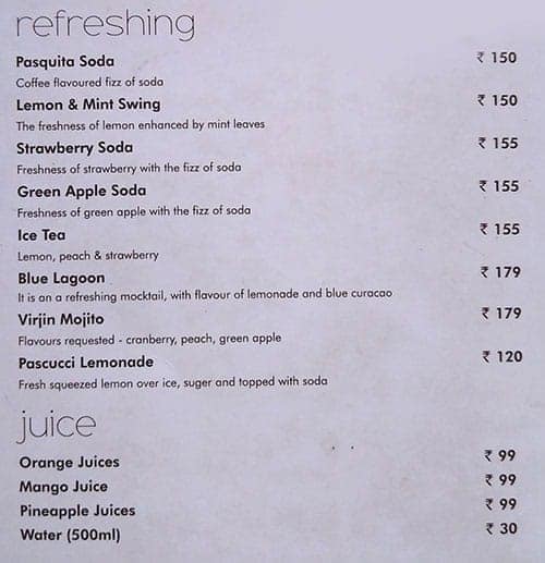 Caffe Pascucci menu