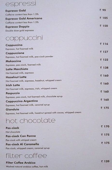 Caffe Pascucci menu