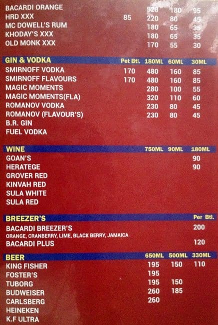 Atithi Family Bar & Restaurant menu