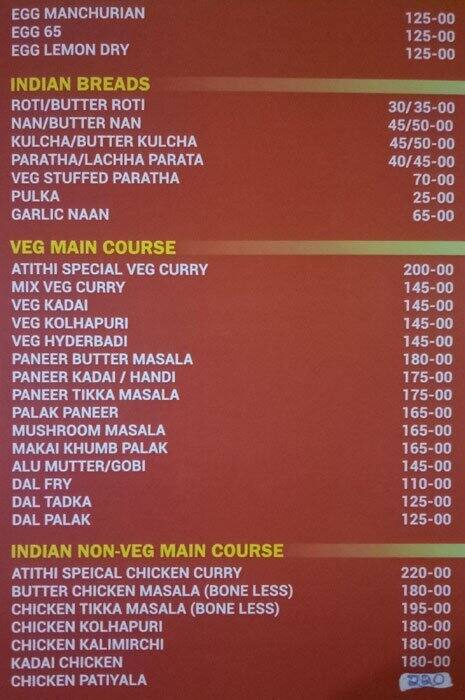 Atithi Family Bar & Restaurant menu