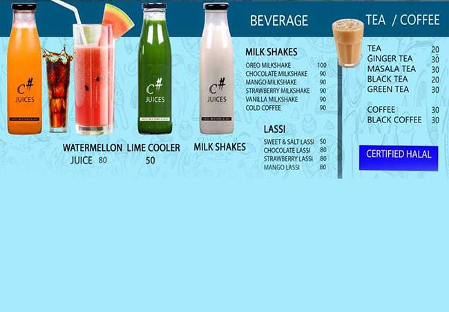 C Sharp Kitchen menu