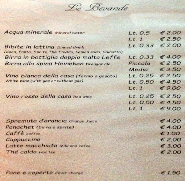Menu di Ristorante Ambra Bar 