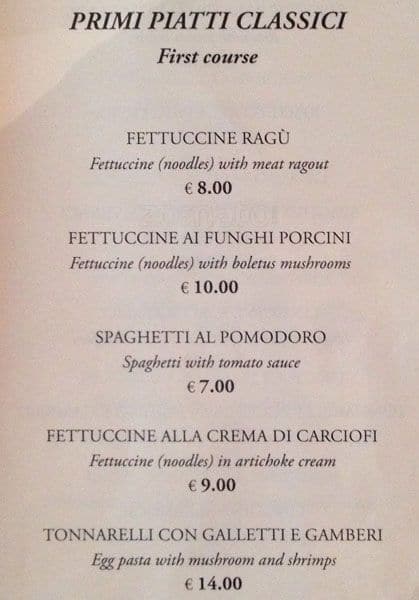 Menu di Ristorante Agostino Alla Pergola 