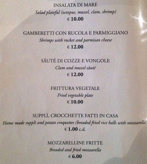 Menu di Ristorante Agostino Alla Pergola 