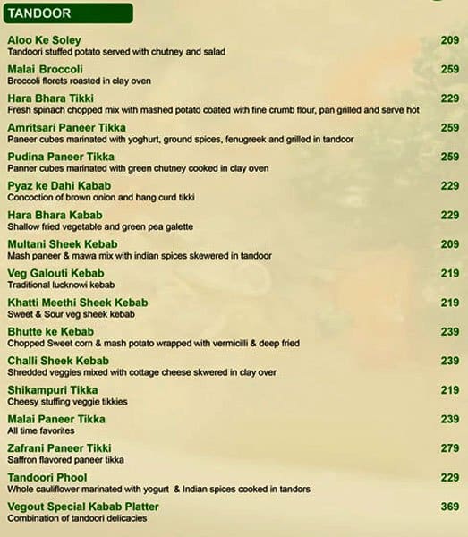 Vegout menu