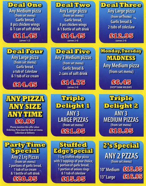 Pizza 2 Go menu