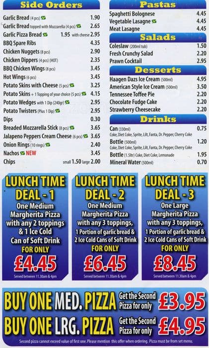 Pizza 2 Go menu