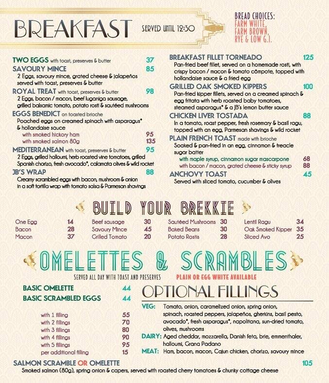 JB Rivers menu