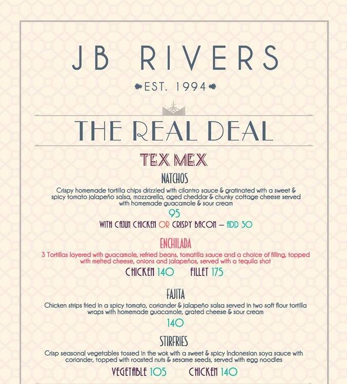 JB Rivers menu