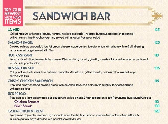 JB Rivers menu
