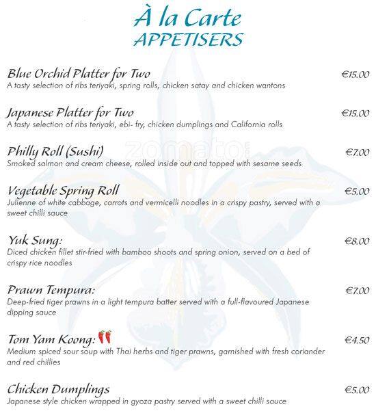 Blue Orchid Menu, Menu for Blue Orchid, Blackrock, Dublin Zomato Ireland