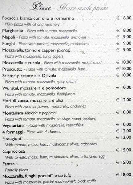 Menu di Via della Vite, 13 