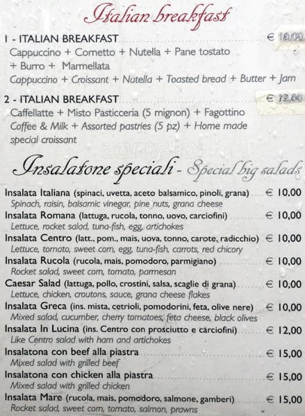 Menu di Via della Vite, 13 