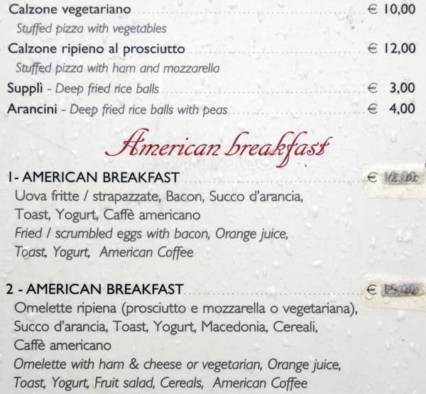 Menu di Via della Vite, 13 