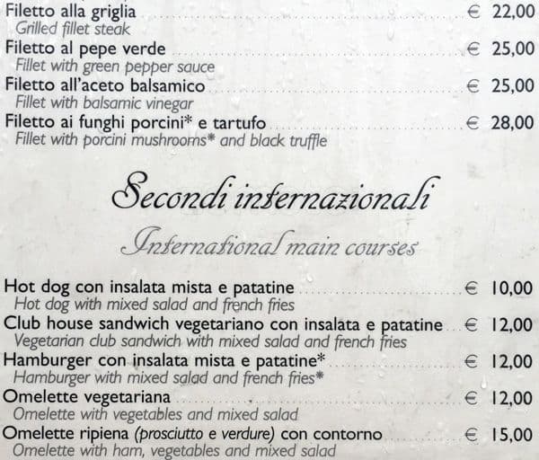 Menu di Via della Vite, 13 