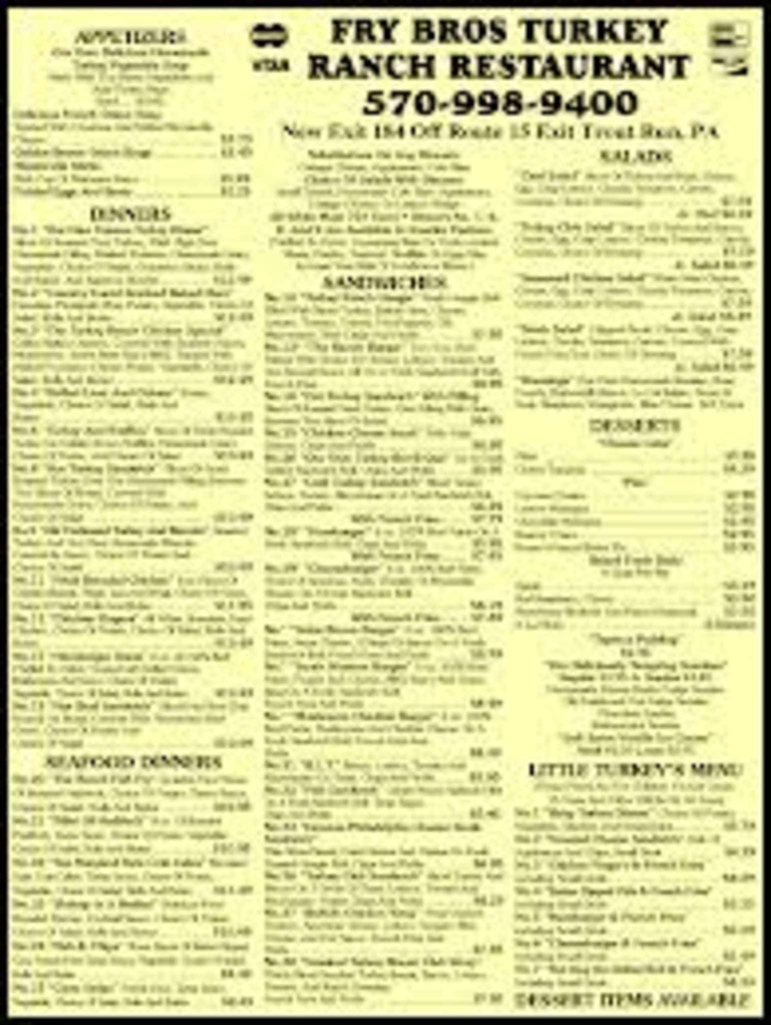 Fry Brothers' Turkey Ranch Menu Urbanspoon/Zomato