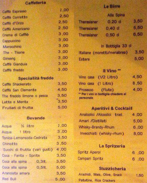 Menu di Caffè San Clemente 