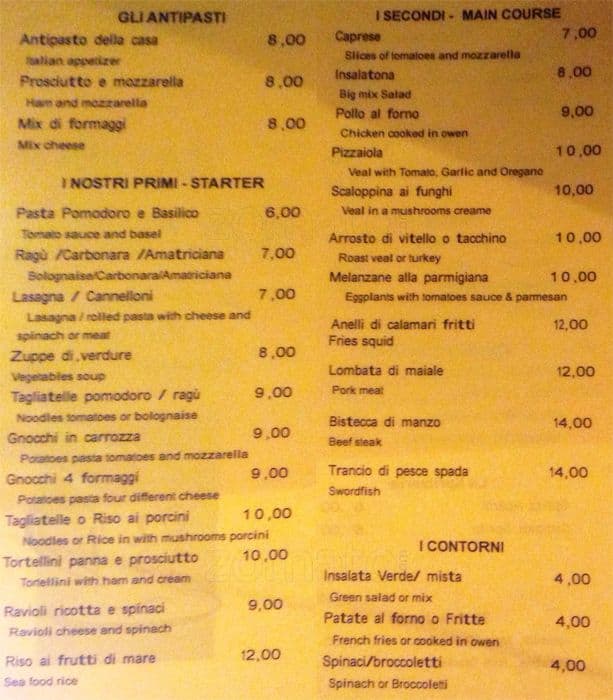 Menu di Caffè San Clemente 