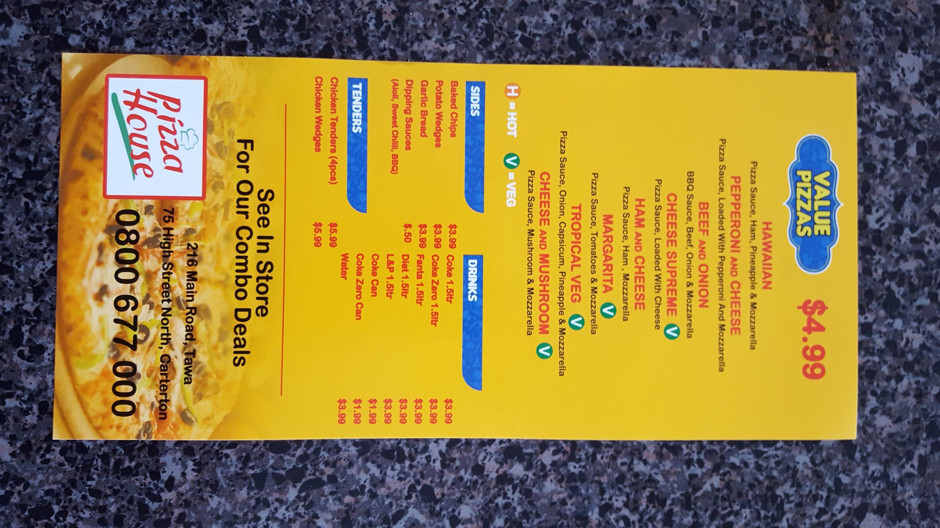 Pizza House Menu, Menu for Pizza House, Tawa, Wellington City