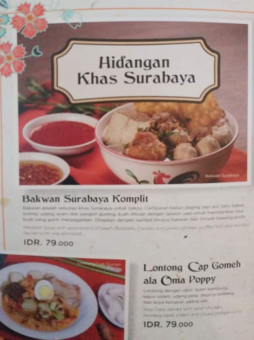 Menu at Dapur Oma Poppy restaurant, Jakarta
