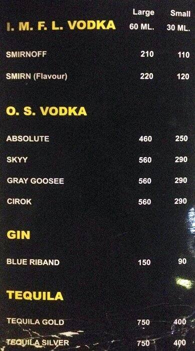 Sunset Bar & Restaurant menu