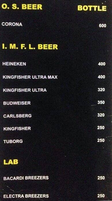 Sunset Bar & Restaurant menu