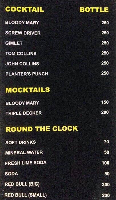 Sunset Bar & Restaurant menu