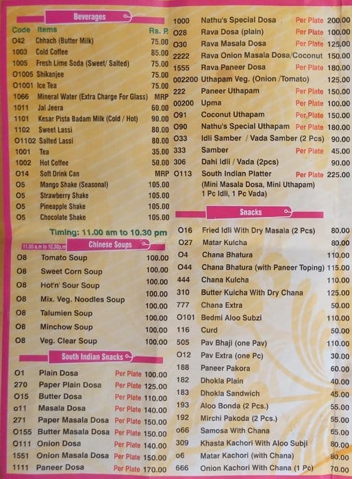 Nathu's Sweets Menu, Menu for Nathu's Sweets, Mandi House, New Delhi ...