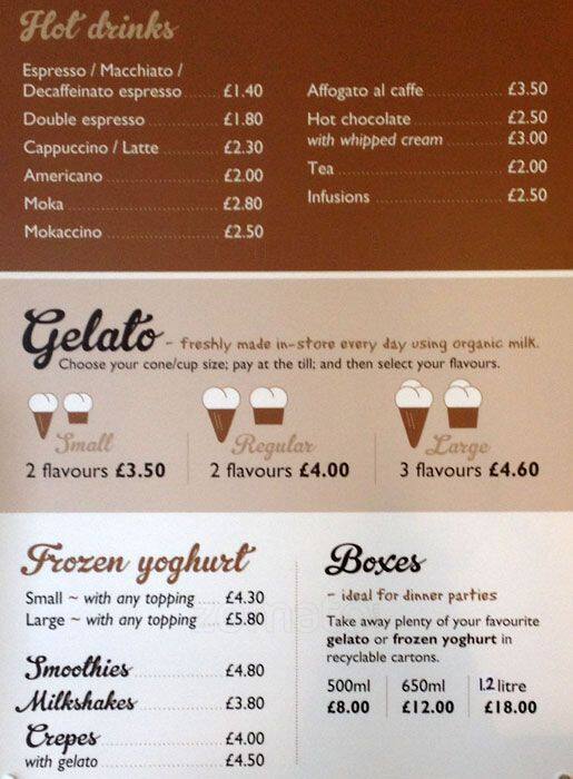 Gelateria 3Bis Menu, Menu for Gelateria 3Bis, London Bridge, London