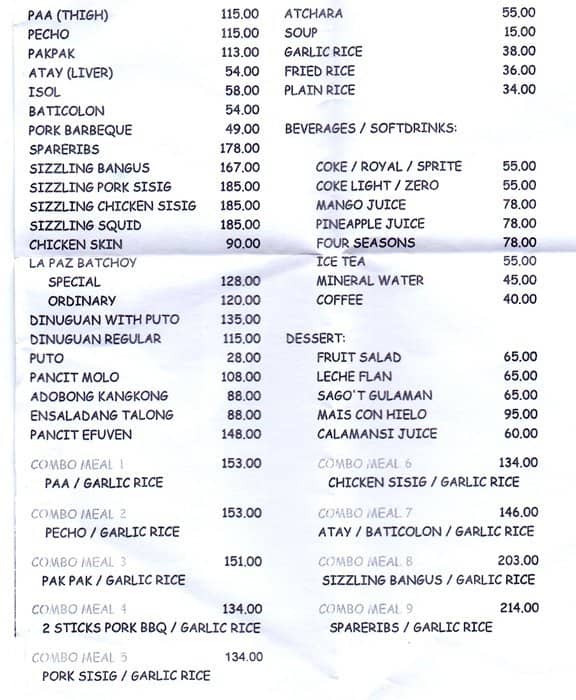 Bacolod Chicken House Menu, Menu for Bacolod Chicken House, BF Homes