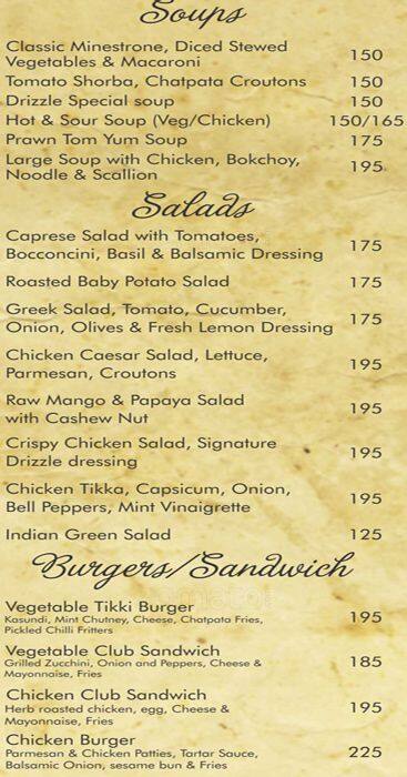 Drizzle menu